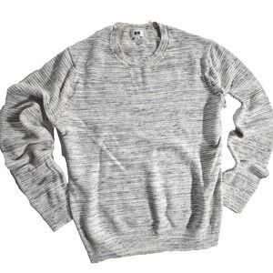 Uniqlo Sweater Women's Medium Knit Blend Grey Beige Pullover Crew Neck Preppy